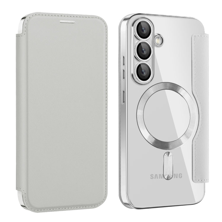 For Samsung Galaxy S25 5G Shield MagSafe RFID Anti-theft Leather Phone Case(Grey) by buy2fix