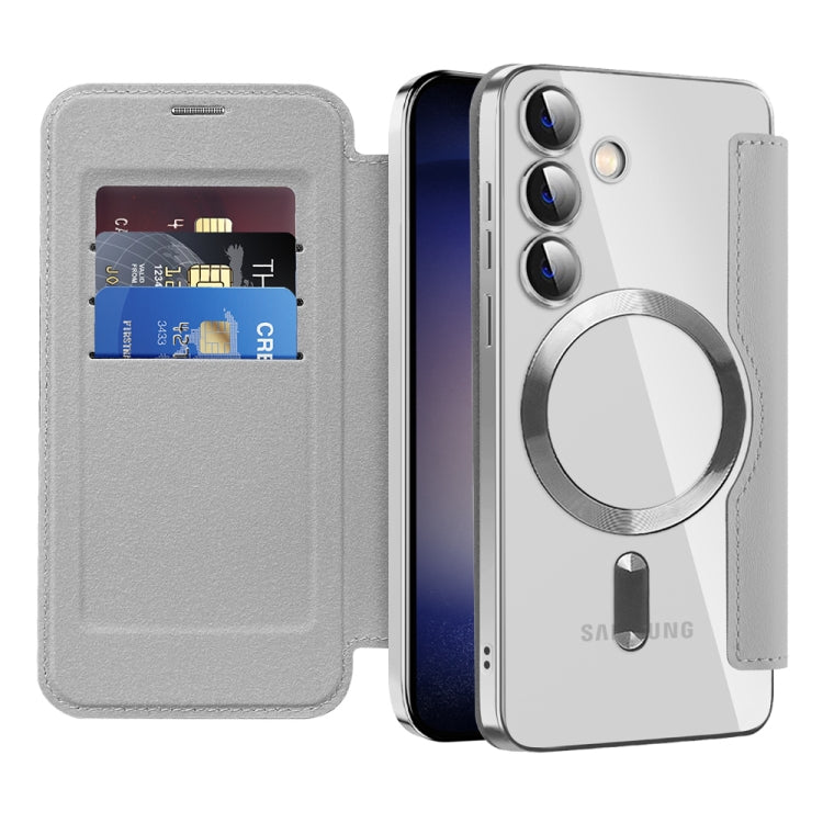 For Samsung Galaxy S25 5G Shield MagSafe RFID Anti-theft Leather Phone Case(Grey) by buy2fix