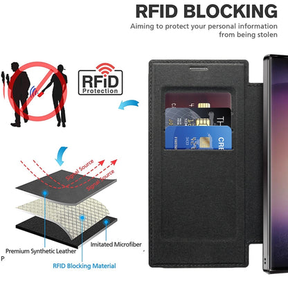 For Samsung Galaxy S25 Ultra 5G Shield MagSafe RFID Anti-theft Leather Phone Case(Black) by buy2fix