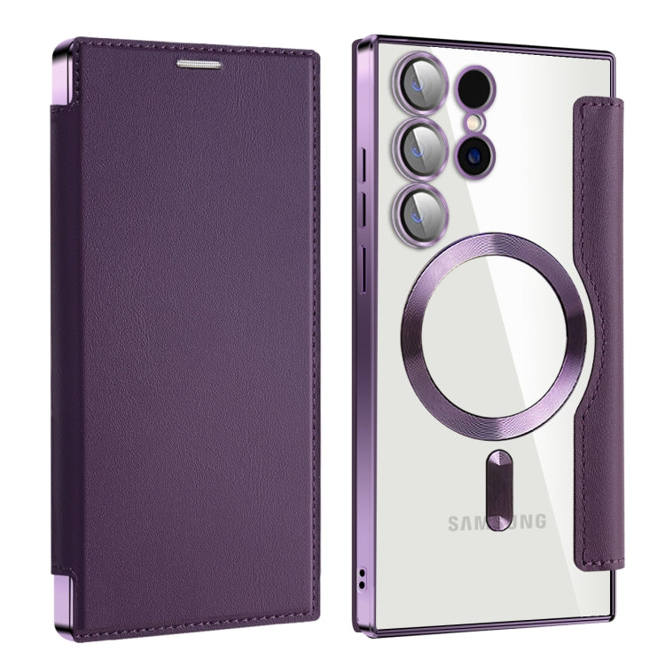 For Samsung Galaxy S25 Ultra 5G Shield MagSafe RFID Anti-theft Leather Phone Case(Purple) by buy2fix