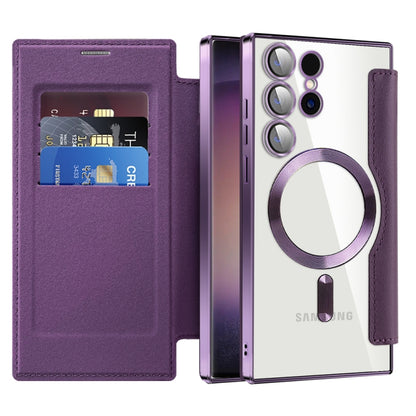 For Samsung Galaxy S25 Ultra 5G Shield MagSafe RFID Anti-theft Leather Phone Case(Purple) by buy2fix