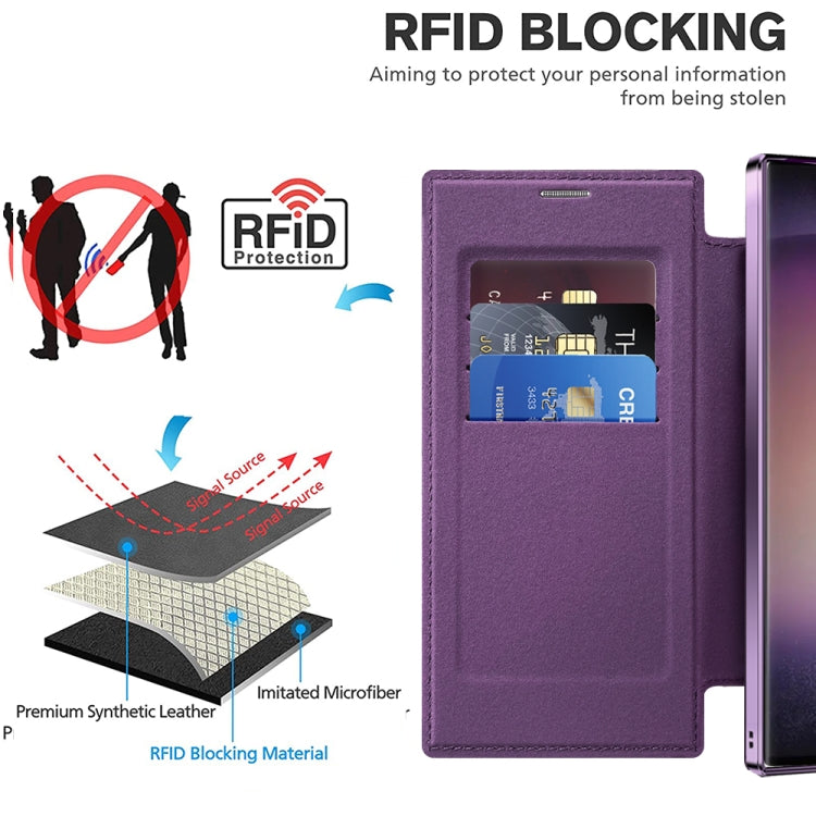 For Samsung Galaxy S25 Ultra 5G Shield MagSafe RFID Anti-theft Leather Phone Case(Purple) by buy2fix