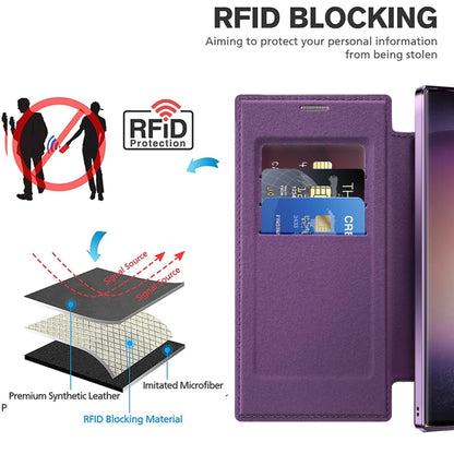For Samsung Galaxy S25 Ultra 5G Shield MagSafe RFID Anti-theft Leather Phone Case(Purple) by buy2fix