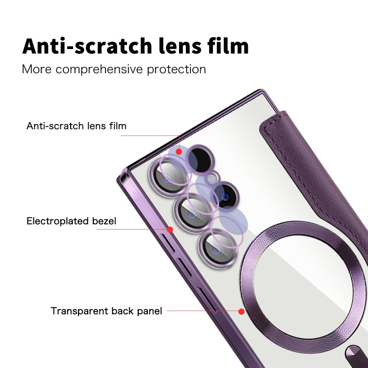 For Samsung Galaxy S25 Ultra 5G Shield MagSafe RFID Anti-theft Leather Phone Case(Purple) by buy2fix