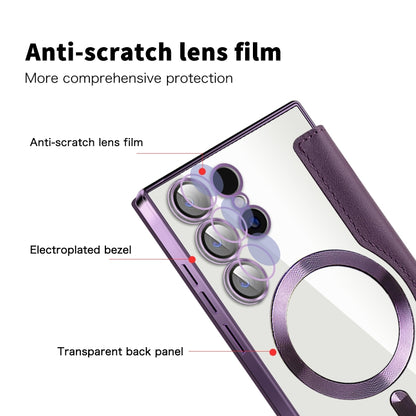 For Samsung Galaxy S25 Ultra 5G Shield MagSafe RFID Anti-theft Leather Phone Case(Purple) by buy2fix