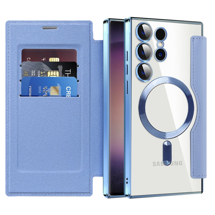 For Samsung Galaxy S25 Ultra 5G Shield MagSafe RFID Anti-theft Leather Phone Case(Blue) by buy2fix