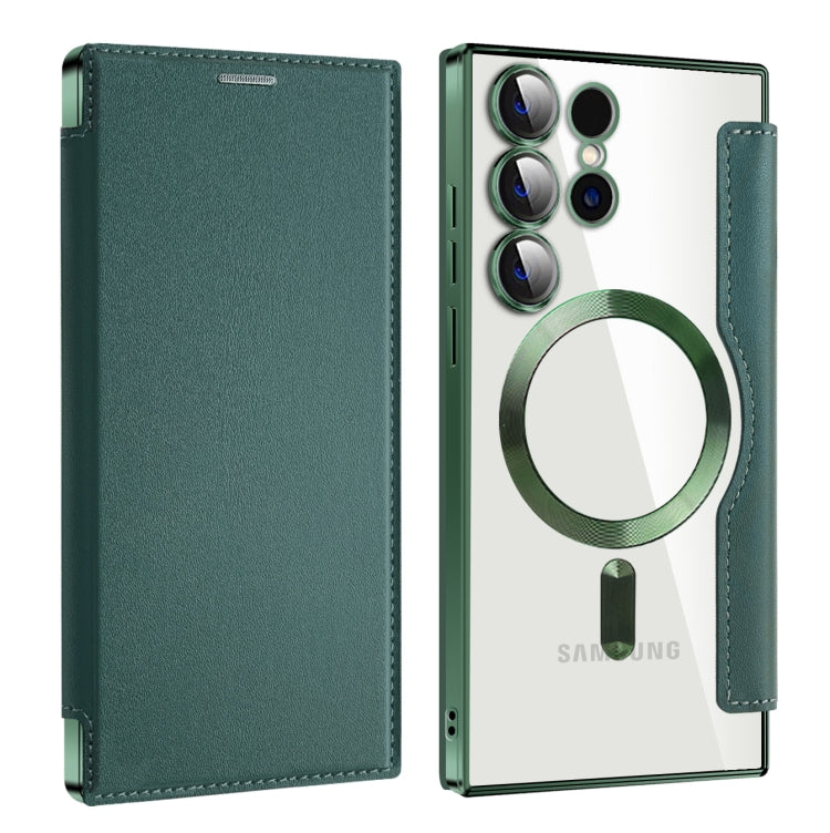 For Samsung Galaxy S25 Ultra 5G Shield MagSafe RFID Anti-theft Leather Phone Case(Green) by buy2fix