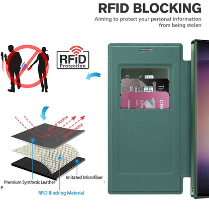 For Samsung Galaxy S25 Ultra 5G Shield MagSafe RFID Anti-theft Leather Phone Case(Green) by buy2fix