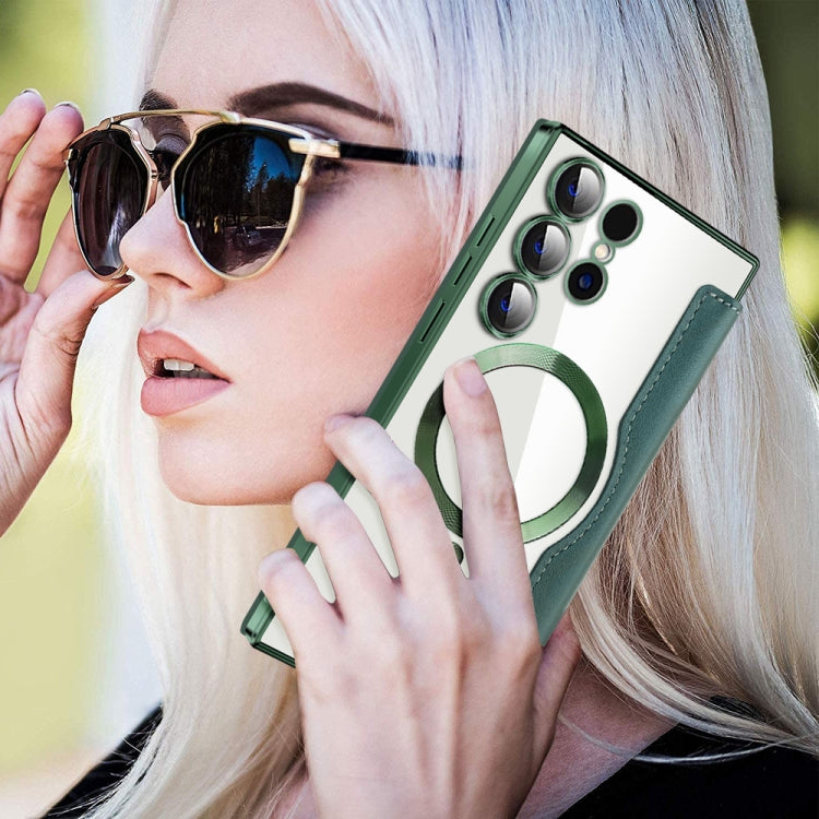 For Samsung Galaxy S25 Ultra 5G Shield MagSafe RFID Anti-theft Leather Phone Case(Green) by buy2fix
