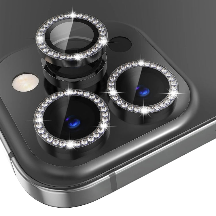 For iPhone 15 Pro / 15 Pro Max NORTHJO Camera Lens Protector Tempered Glass Metal Rhinestone Ring Film(Graphite) - iPhone 15 Pro Tempered Glass by NORTHJO | Online Shopping UK | buy2fix