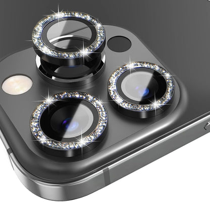 For iPhone 15 Pro / 15 Pro Max NORTHJO Camera Lens Protector Tempered Glass Bling Glitter Metal Ring Film(Black) - iPhone 15 Pro Tempered Glass by NORTHJO | Online Shopping UK | buy2fix