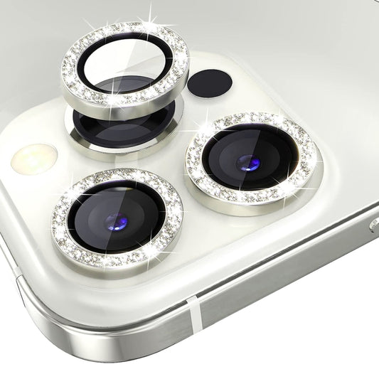 For iPhone 15 Pro / 15 Pro Max NORTHJO Camera Lens Protector Tempered Glass Bling Glitter Metal Ring Film(Silver) by NORTHJO
