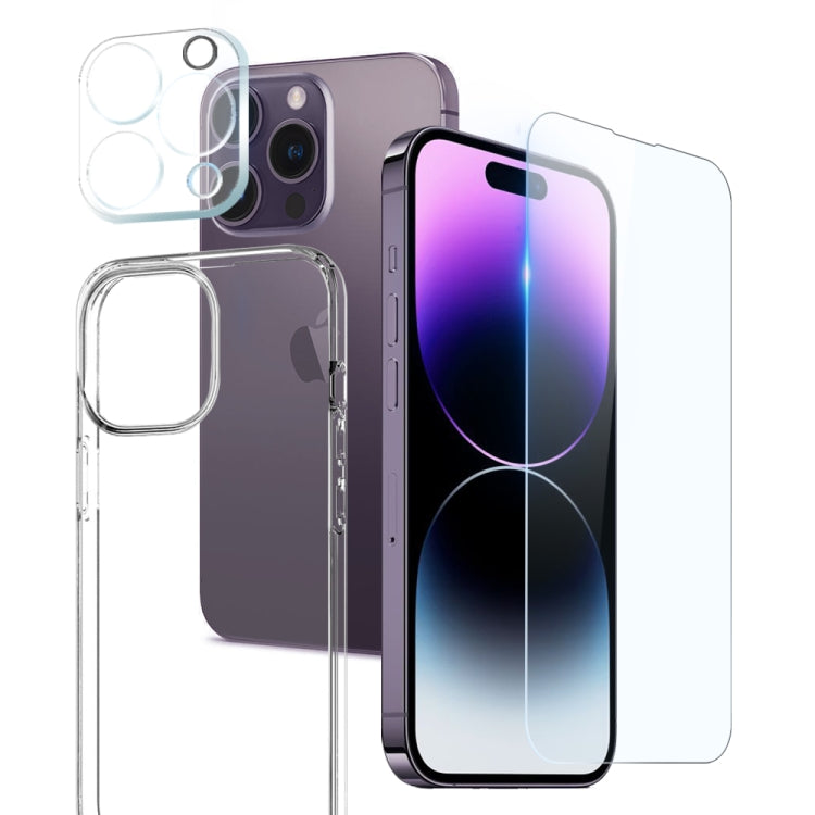 For iPhone 14 Pro Max NORTHJO 3 in 1 TPU Phone Case with Screen Film and Lens Film(Clear) - iPhone 14 Pro Max Cases by NORTHJO | Online Shopping UK | buy2fix
