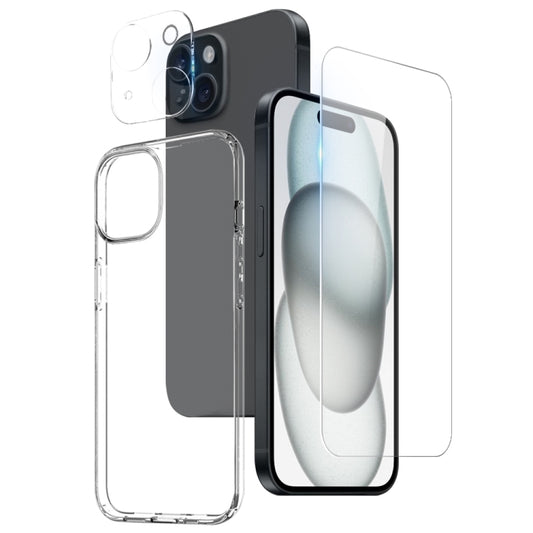 For iPhone 15 NORTHJO 3 in 1 TPU Phone Case with Screen Film and Lens Film(Clear) - iPhone 15 Tempered Glass by NORTHJO | Online Shopping UK | buy2fix