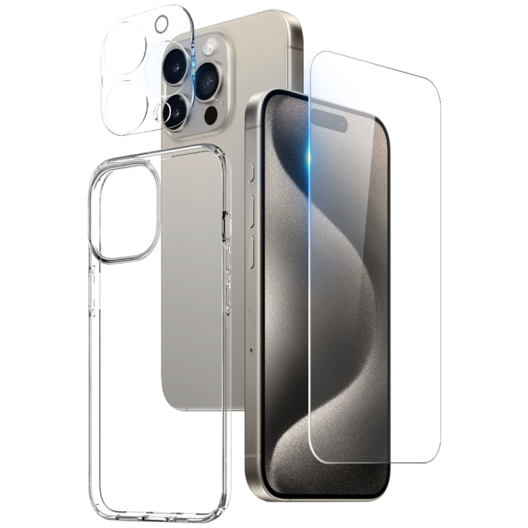 For iPhone 15 Pro NORTHJO 3 in 1 TPU Phone Case with Screen Film and Lens Film(Clear) - iPhone 15 Pro Cases by NORTHJO | Online Shopping UK | buy2fix