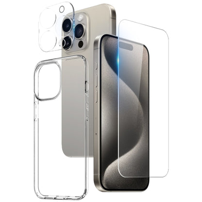 For iPhone 15 Pro NORTHJO 3 in 1 TPU Phone Case with Screen Film and Lens Film(Clear) - iPhone 15 Pro Cases by NORTHJO | Online Shopping UK | buy2fix