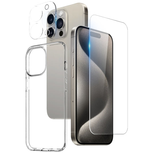For iPhone 15 Pro NORTHJO 3 in 1 TPU Phone Case with Screen Film and Lens Film(Clear) - iPhone 15 Pro Cases by NORTHJO | Online Shopping UK | buy2fix