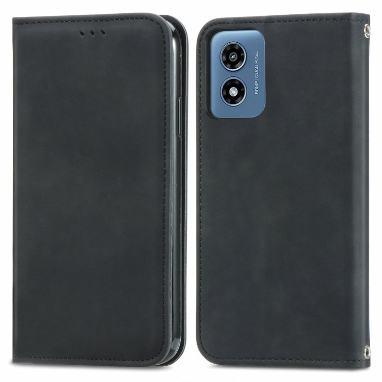 For Motorola Moto G Play 2024 Retro Skin Feel Magnetic Flip Leather Phone Case(Black) - Motorola Cases by buy2fix | Online Shopping UK | buy2fix