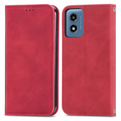 For Motorola Moto G Play 2024 Retro Skin Feel Magnetic Flip Leather Phone Case(Red) - Motorola Cases by buy2fix | Online Shopping UK | buy2fix