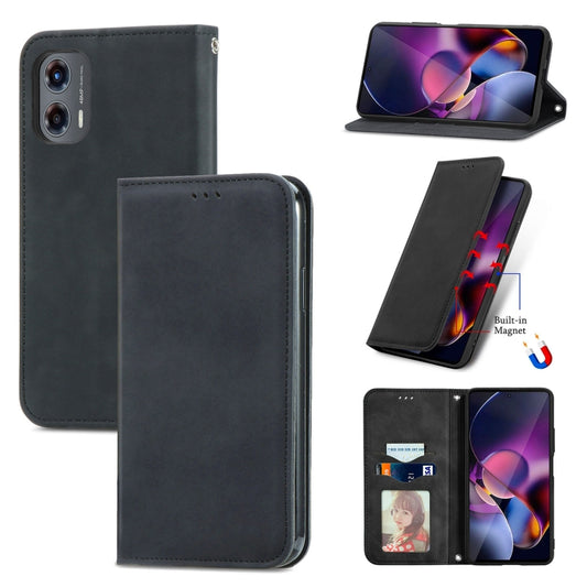 For Motorola Moto G Stylus 5G 2024 Retro Skin Feel Magnetic Flip Leather Phone Case(Black) - Motorola Cases by buy2fix | Online Shopping UK | buy2fix