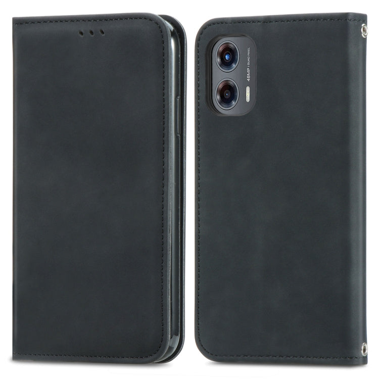 For Motorola Moto G Stylus 5G 2024 Retro Skin Feel Magnetic Flip Leather Phone Case(Black) - Motorola Cases by buy2fix | Online Shopping UK | buy2fix