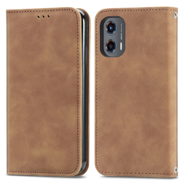 For Motorola Moto G Stylus 5G 2024 Retro Skin Feel Magnetic Flip Leather Phone Case(Brown) - Motorola Cases by buy2fix | Online Shopping UK | buy2fix