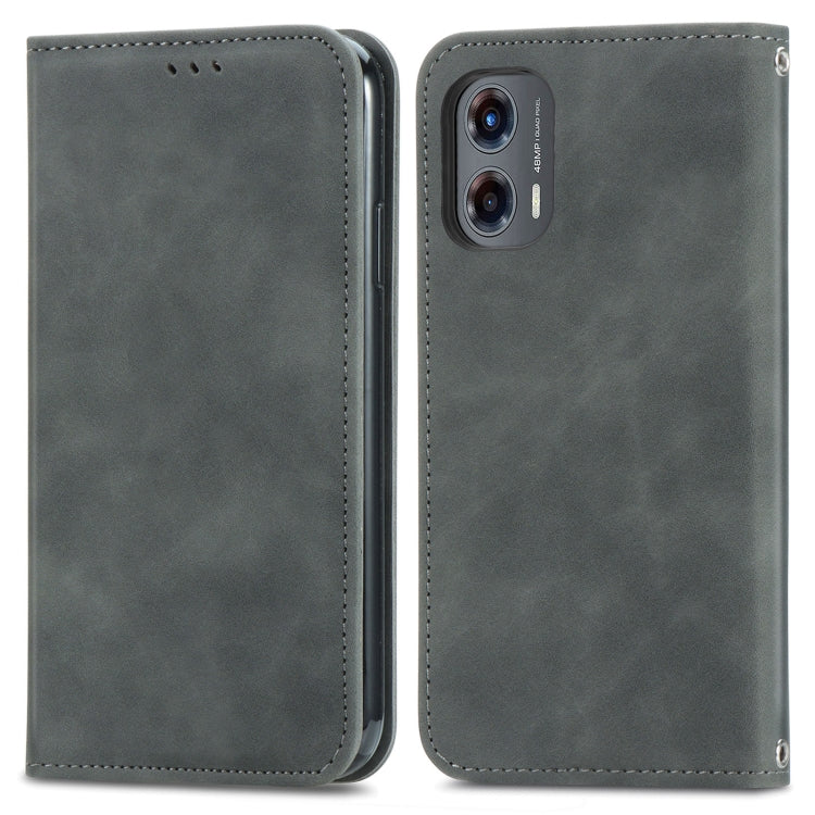 For Motorola Moto G Stylus 5G 2024 Retro Skin Feel Magnetic Flip Leather Phone Case(Grey) - Motorola Cases by buy2fix | Online Shopping UK | buy2fix