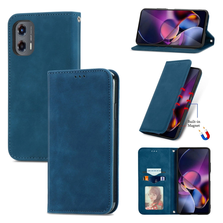 For Motorola Moto G Stylus 5G 2024 Retro Skin Feel Magnetic Flip Leather Phone Case(Blue) - Motorola Cases by buy2fix | Online Shopping UK | buy2fix