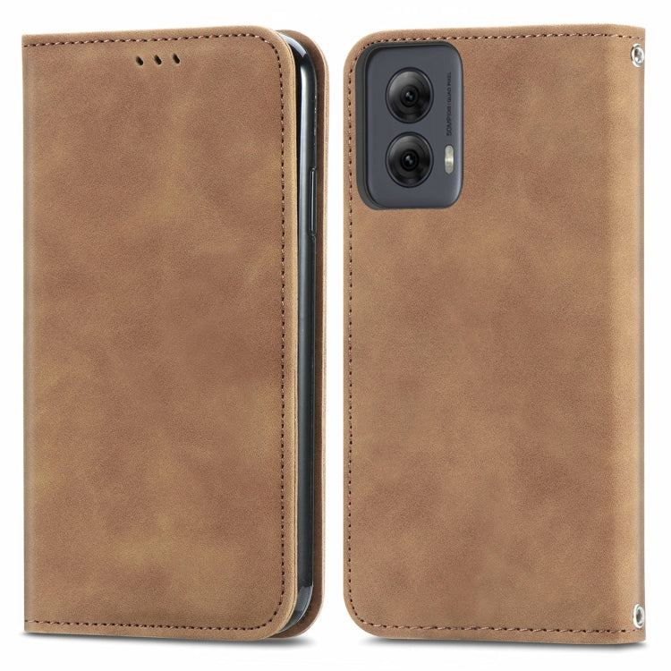 For Motorola Moto G Power 5G 2024 Retro Skin Feel Magnetic Flip Leather Phone Case(Brown) - Motorola Cases by buy2fix | Online Shopping UK | buy2fix