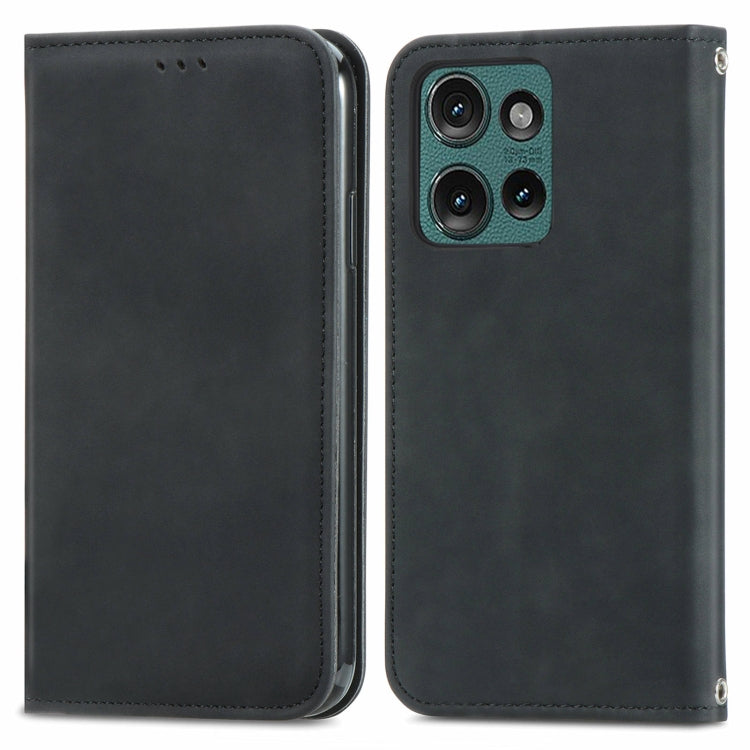 For Motorola Edge 2024 Retro Skin Feel Magnetic Flip Leather Phone Case(Black) by buy2fix