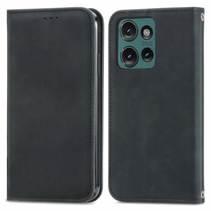 For Motorola Edge 2024 Retro Skin Feel Magnetic Flip Leather Phone Case(Black) by buy2fix