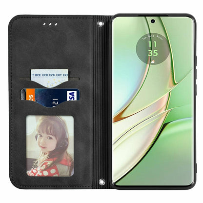 For Motorola Edge 2024 Retro Skin Feel Magnetic Flip Leather Phone Case(Black) by buy2fix