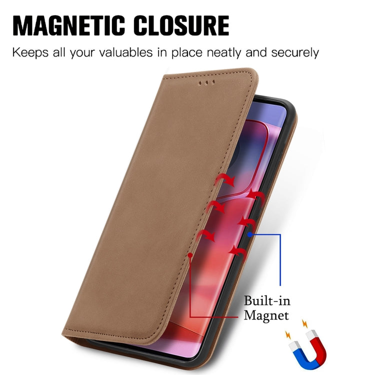 For Motorola Edge 2024 Retro Skin Feel Magnetic Flip Leather Phone Case(Brown) by buy2fix