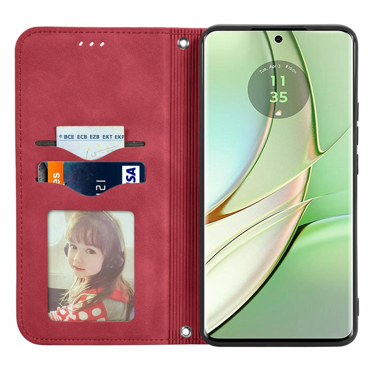 For Motorola Edge 2024 Retro Skin Feel Magnetic Flip Leather Phone Case(Red) by buy2fix