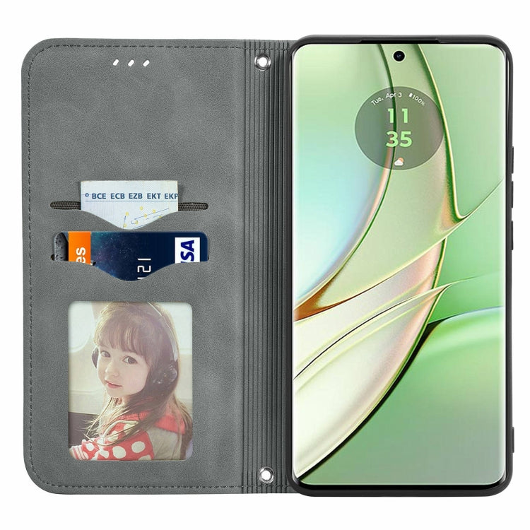 For Motorola Edge 2024 Retro Skin Feel Magnetic Flip Leather Phone Case(Grey) by buy2fix