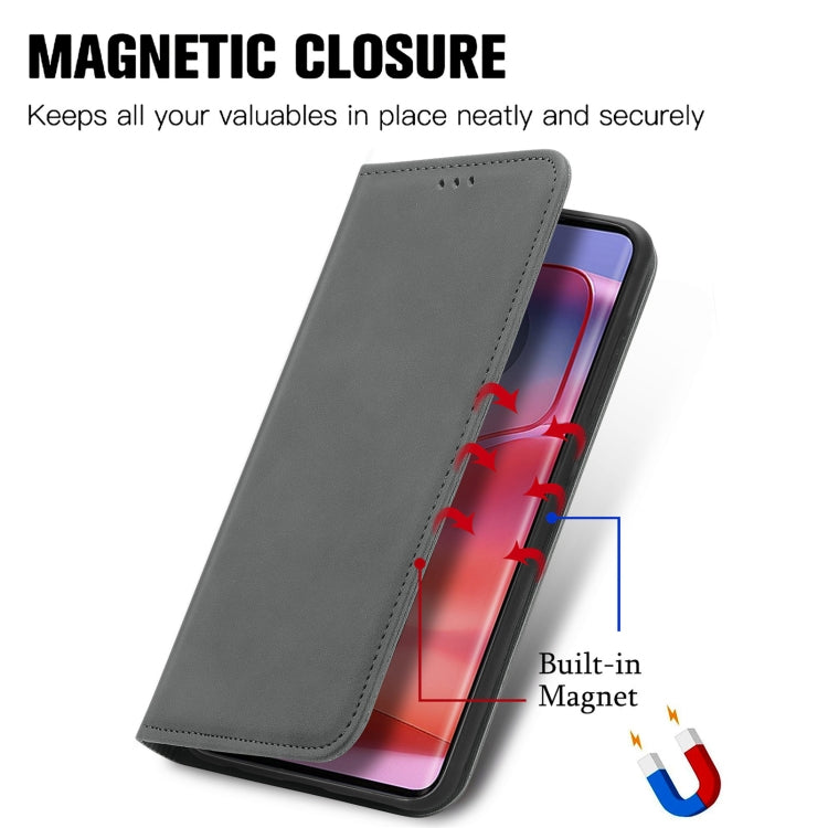 For Motorola Edge 2024 Retro Skin Feel Magnetic Flip Leather Phone Case(Grey) by buy2fix