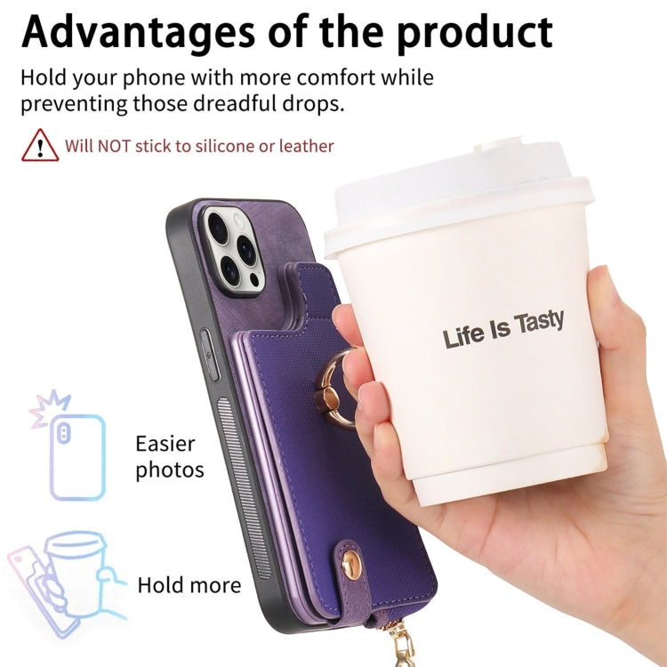 For iPhone 16 Plus Cross Leather Ring Vertical Zipper Wallet Back Phone Case(Purple) - iPhone 16 Plus Cases by buy2fix | Online Shopping UK | buy2fix