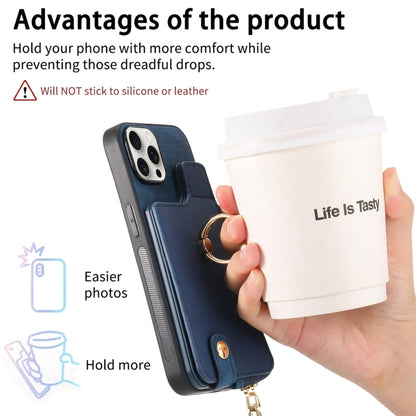 For iPhone 16 Plus Cross Leather Ring Vertical Zipper Wallet Back Phone Case(Blue) - iPhone 16 Plus Cases by buy2fix | Online Shopping UK | buy2fix