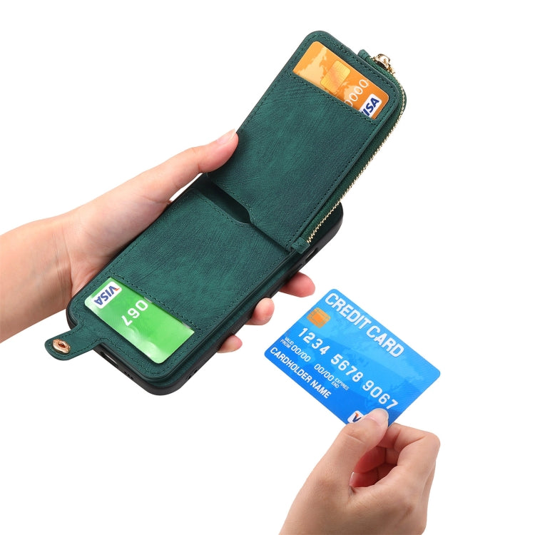For iPhone 16 Pro Cross Leather Ring Vertical Zipper Wallet Back Phone Case(Green) - More iPhone Cases by buy2fix | Online Shopping UK | buy2fix