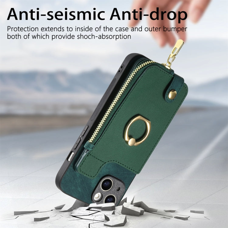 For iPhone 16 Pro Cross Leather Ring Vertical Zipper Wallet Back Phone Case(Green) - More iPhone Cases by buy2fix | Online Shopping UK | buy2fix
