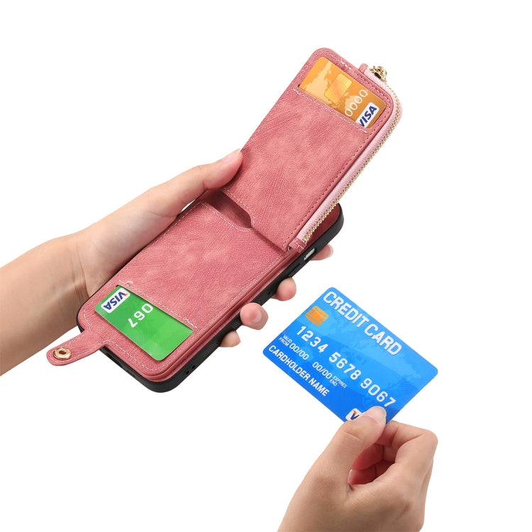 For iPhone 16 Pro Cross Leather Ring Vertical Zipper Wallet Back Phone Case(Pink) - More iPhone Cases by buy2fix | Online Shopping UK | buy2fix