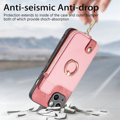 For iPhone 16 Pro Cross Leather Ring Vertical Zipper Wallet Back Phone Case(Pink) - More iPhone Cases by buy2fix | Online Shopping UK | buy2fix