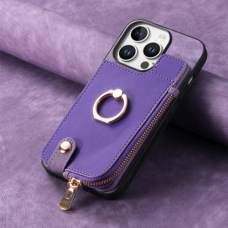 For iPhone 16 Pro Cross Leather Ring Vertical Zipper Wallet Back Phone Case(Purple) - More iPhone Cases by buy2fix | Online Shopping UK | buy2fix