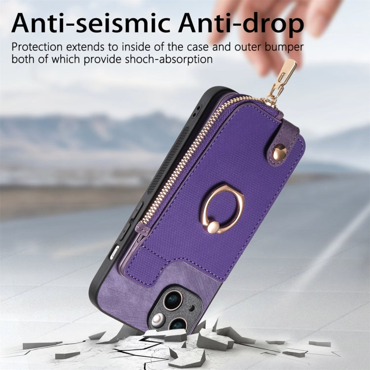 For iPhone 16 Pro Cross Leather Ring Vertical Zipper Wallet Back Phone Case(Purple) - More iPhone Cases by buy2fix | Online Shopping UK | buy2fix