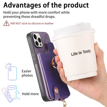 For iPhone 16 Pro Cross Leather Ring Vertical Zipper Wallet Back Phone Case(Purple) - More iPhone Cases by buy2fix | Online Shopping UK | buy2fix