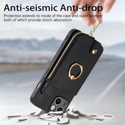 For iPhone 16 Pro Cross Leather Ring Vertical Zipper Wallet Back Phone Case(Black) - More iPhone Cases by buy2fix | Online Shopping UK | buy2fix