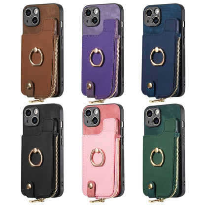 For iPhone 16 Plus Cross Leather Ring Vertical Zipper Wallet Back Phone Case(Green) - iPhone 16 Plus Cases by buy2fix | Online Shopping UK | buy2fix