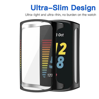 For Fitbit Charge 6 / 5 TPU Shell + Film Integrated Watch Protective Case(Black) - Watch Cases by buy2fix | Online Shopping UK | buy2fix