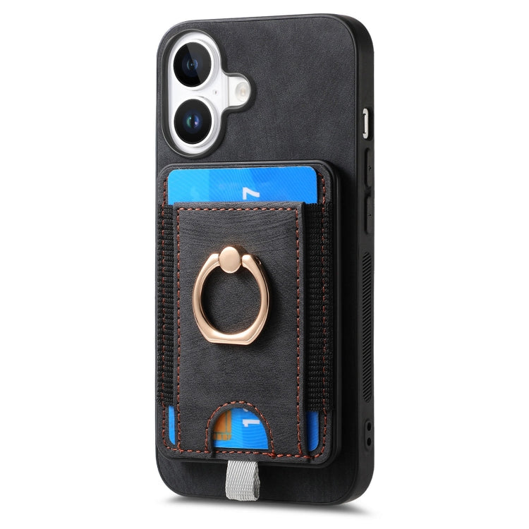 For  iPhone 16 Retro Splitable Magnetic Card Bag Leather Phone Case(Black) - iPhone 16 Cases by buy2fix | Online Shopping UK | buy2fix