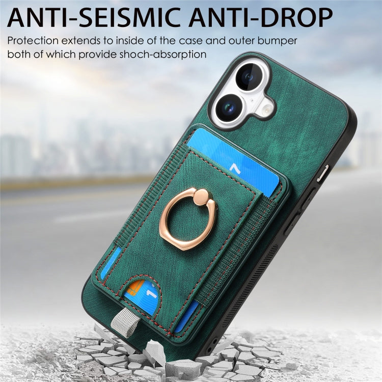 For iPhone 16 Plus Retro Splitable Magnetic Card Bag Leather Phone Case(Green) - iPhone 16 Plus Cases by buy2fix | Online Shopping UK | buy2fix